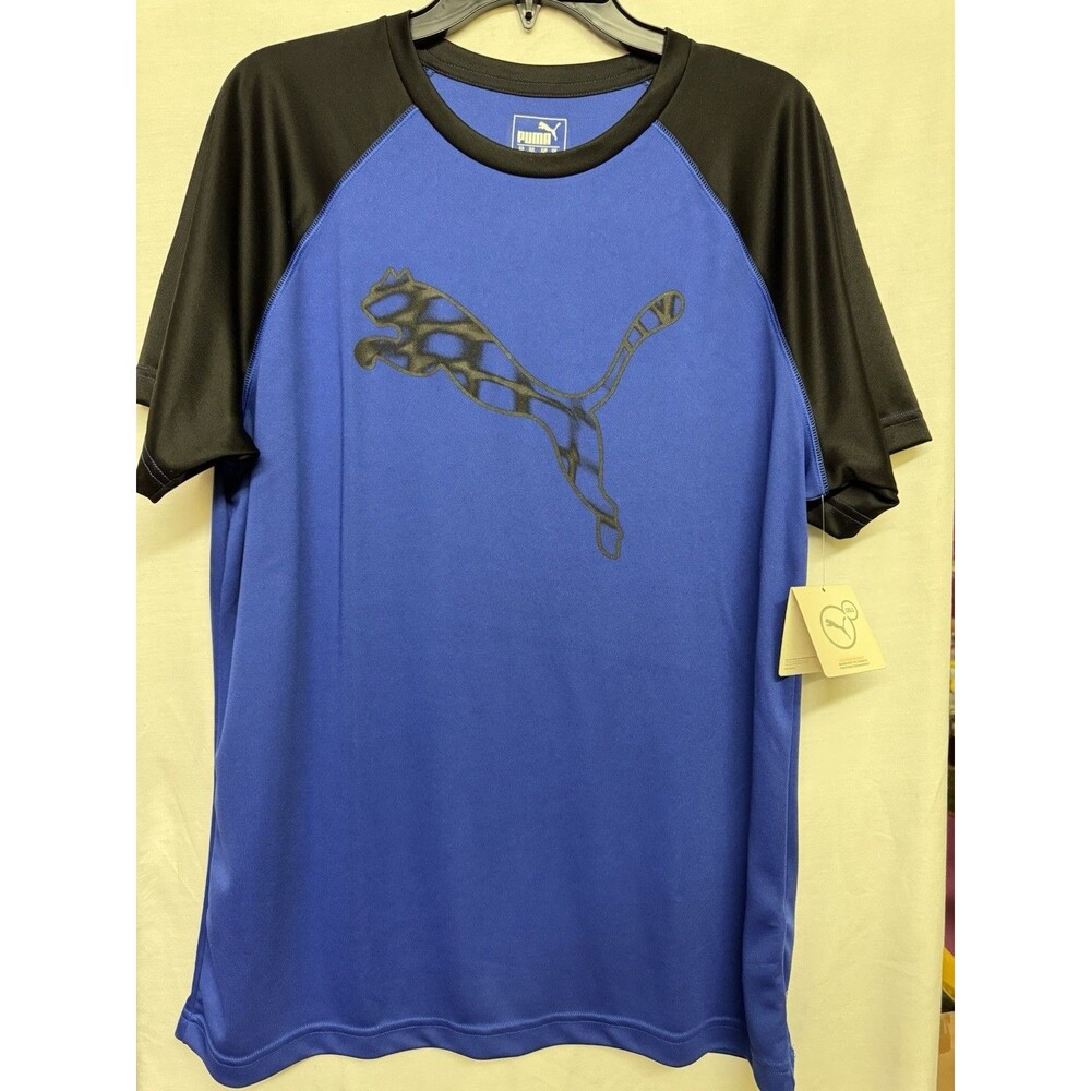 Puma DryCell Performance T-Shirt Blue w/Black Graphic Logo SS Activewear NWT